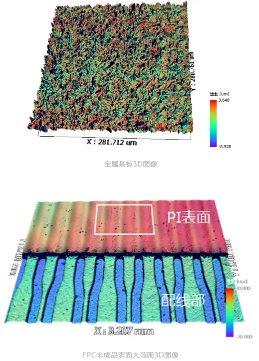 金屬基板3D圖像 和 FPC半成品表面大范圍3D圖像